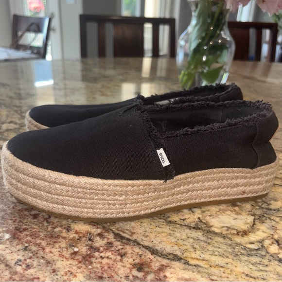 Toms Black Espadrille Platform Slip-Ons - Picture 8 of 10